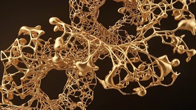 Abstract Continuous Loop Of Non-Linear Gold Threads Forming A Geometric Web Symbolizing AI