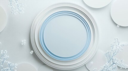 Abstract white and light blue circles, decorative display