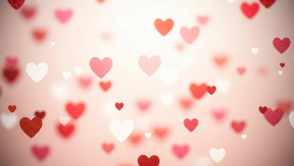 Whimsical pink background with floating red and white hearts