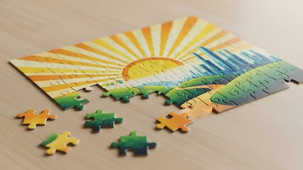 Puzzle of Sunset Landscape Problem Solving, Concept of Completeness, and Teamwork