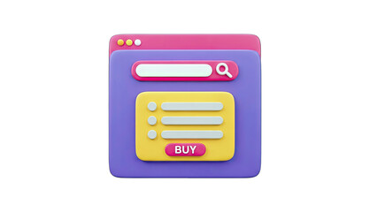 3D Rendered Webpage Interface with Buy Button