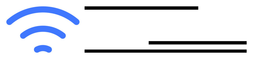 Obraz premium Blue wireless signal icon with three curved lines and two minimalist horizontal black bars. Ideal for technology, internet, networking, communication, remote work, connection, and modern