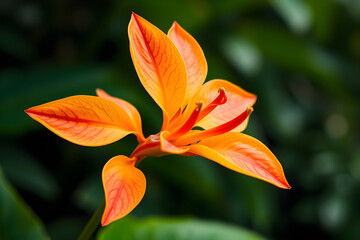 Orange tropical flower showing vibrant petals and stamens