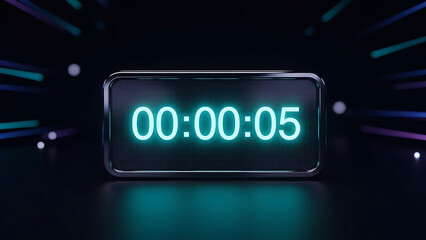 A digital timer displays 00:00:05 with a futuristic, glowing background.