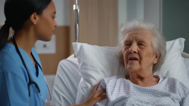Compassionate care for elderly patient in hospital medical environment positive interaction.