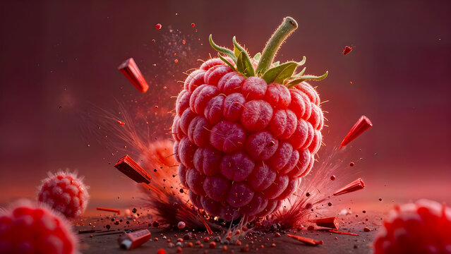 raspberry hand grenade with detailed aspect and red colored with background