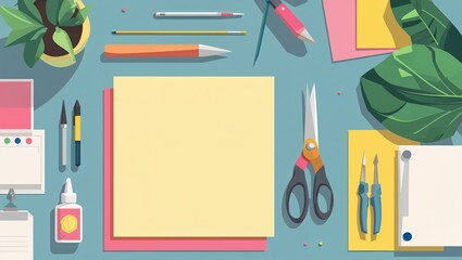 Creative Workspace: A Flat Lay of Art Supplies and Tools