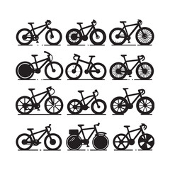 Obraz premium Bicycle Silhouette Icons – Minimal Bike Vector Set for Design