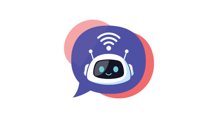 Obraz premium A friendly chatbot robot icon inside a speech bubble with a wifi symbol, representing AI customer service and online support.