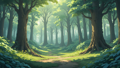 morning in the forest/ anime forest 4k pc wallpaper