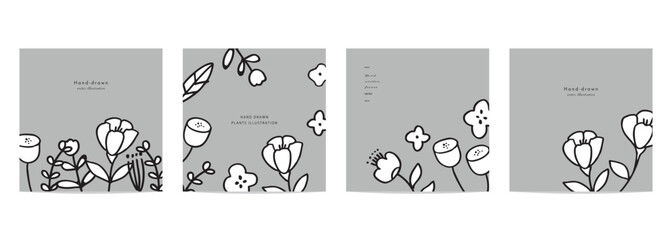 手描きの草木のバナー背景。北欧風の草木と花のシンプルテンプレート背景。Hand-drawn plant banner background. Scandinavian style plant and flower simple template background.