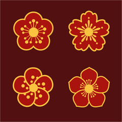 Stylized Sakura & Plum Blossom Outline Set – Elegant Eastern Floral Graphics, Traditional Line Art Elements for Textile Prints, Wallpapers & Logo Design