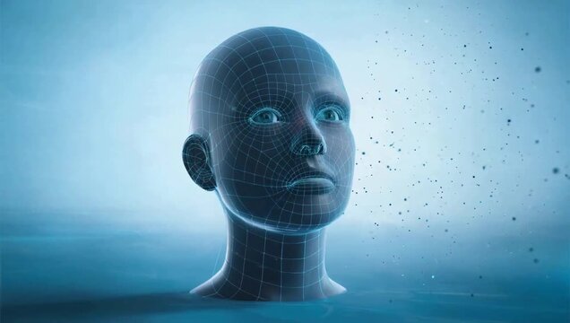 Digital human head with grid pattern