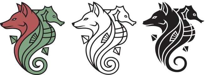 Fox Seahorse Hybrid Minimal Vector Logo Style Illustration