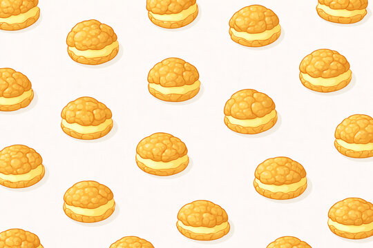 Seamless custard cream puff pattern background