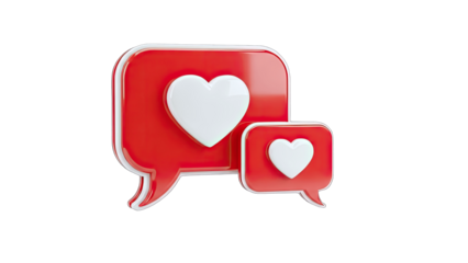 3D Rendered Red Speech Bubbles with White Hearts on White Background