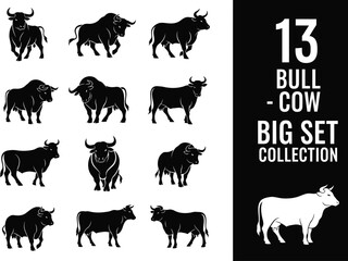 a collection of black and white silhouettes depicting various bull and cow profiles alongside a numerical designation and a white cow illustration
