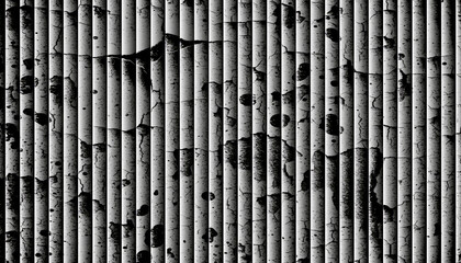 A grayscale image of a corrugated metal surface with visible damage and rust spots