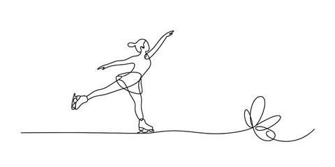 Single line drawing of a figure skater in graceful pose Vector, illustration