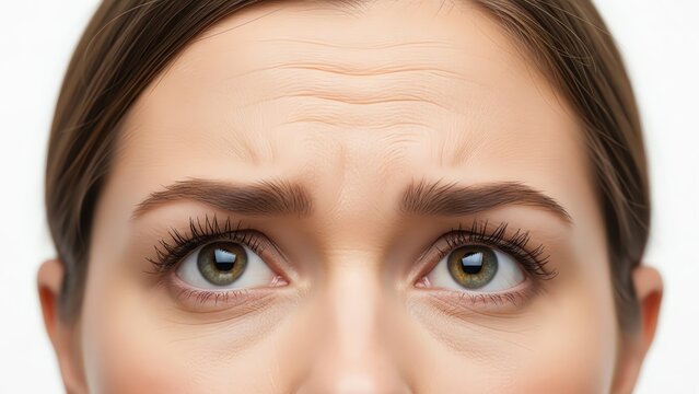 Woman's forehead with frown lines closeup