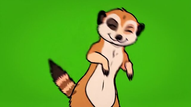 Playful Cartoon Meerkat Character Dancing Energetically on a Green Screen Background