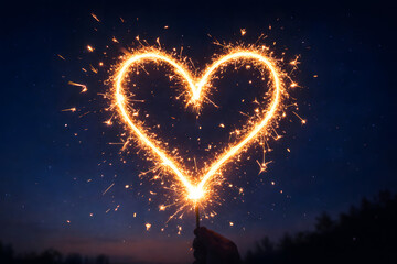 Long Exposure Heart Shape Drawn with Sparkler