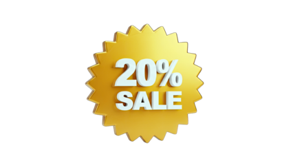 20% Sale Golden Badge Isolated on White