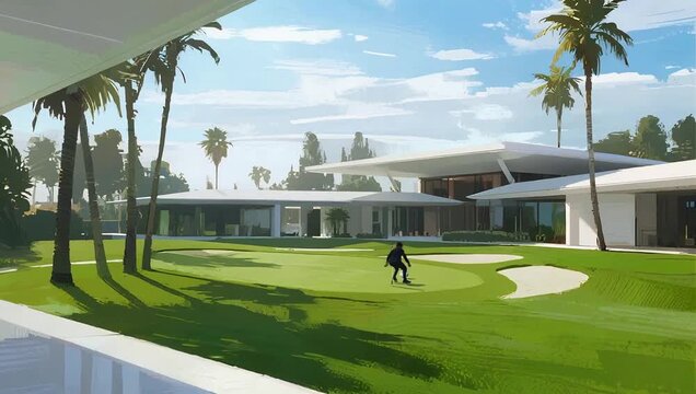 Modern house with golf course