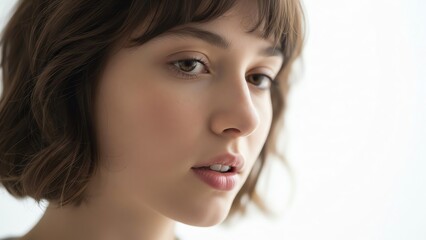 Obraz premium Young woman portrait with short brown hair