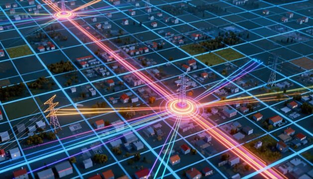 animated city grid energy distribution map perfect for static electricity day
