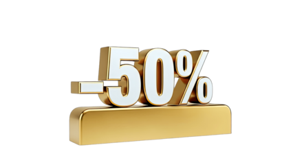 50% Off Sale - Golden Discount Sign on White Background