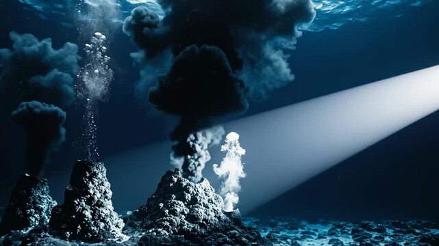 Hydrothermal Vents Releasing Fluids Into the Ocean, Deep Sea Environment