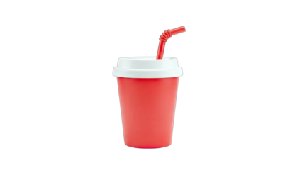 Red Drink Cup with Straw on White Background