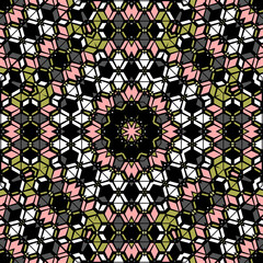 Multicolored mandala kaleidoscope ornament pink olive gray 