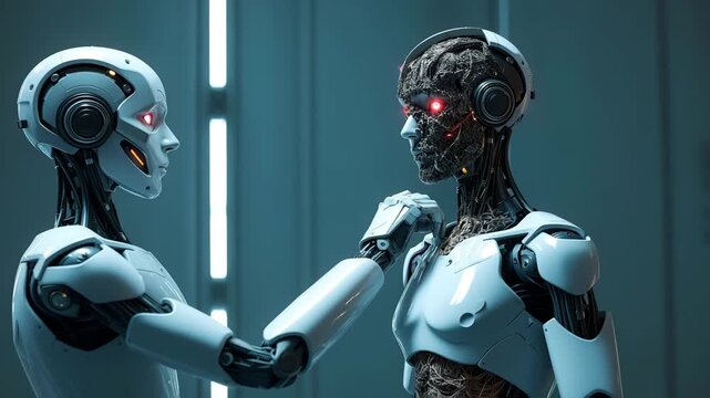 Robot turning human into cyborg
