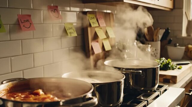 Steaming Kitchen: Cooking with Love, Cozy Home Dinner Prep.