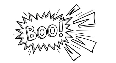 Hand-Drawn BOO Comic Burst with Spikes and Exclamation Point. © Watirah