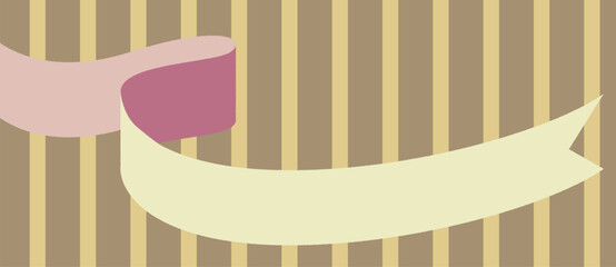 ブラウンストライプパターンと白とピンクのリボンの背景素材