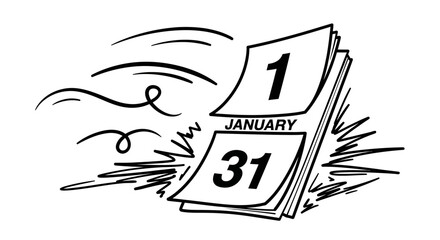 Torn Calendar Pages Showing January First and Thirty First.