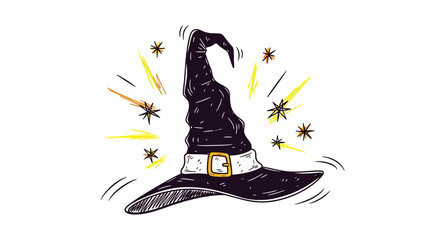 Whimsical Witch Hat Illustration with Magical Sparkles.