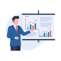 Fototapeta premium Businessman presenting financial growth charts on projector screen