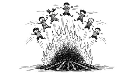 Children Jumping Over Bonfire - Celebration of Joy and Community.
