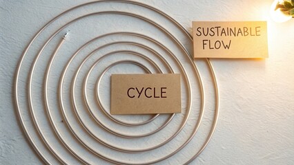 Concept of sustainable living with cycle illustration and flow signs on a textured background depicted with creative visual elements