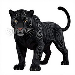 Fototapeta premium Majestic black panther with intricate tribal patterns and striking yellow eyes