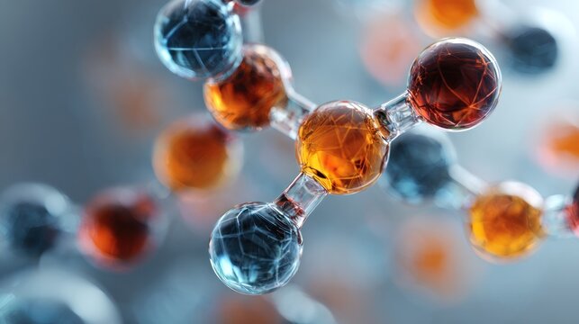 Abstract molecular structure with interconnected spheres and vibrant colors - Powered by Adobe