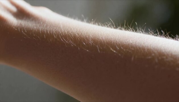 close up slow motion arm hair standing up perfect for static electricity day