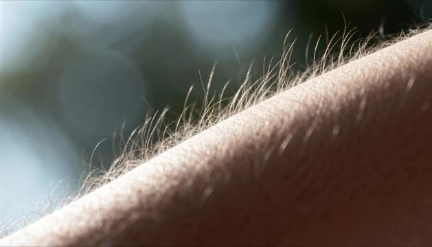 close up slow motion arm hair standing up perfect for static electricity day
