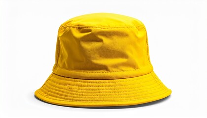 Bright yellow bucket hat with a wide brim, perfect for sunny days and outdoor adventures