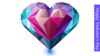 Multicolor geometric crystal heart shape with vibrant gradients for Valentine's Day in modern digital art illustration.