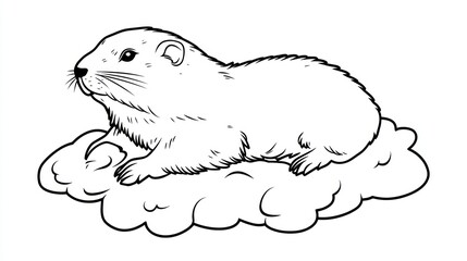 Cute marmot resting on a cloud, children's illustration